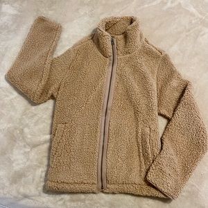 Tan Sherpa Teddy Zip Up Jacket